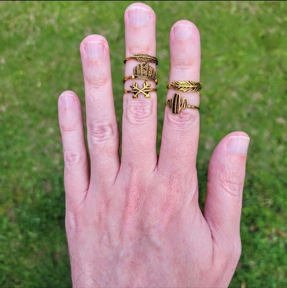 Southwest Boho Golden Bronze 5 Ring Set Size 6.5 - Picture 6 of 8